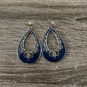 Premier Designs Fishhook Royal Blue/Silver teardrop earrings